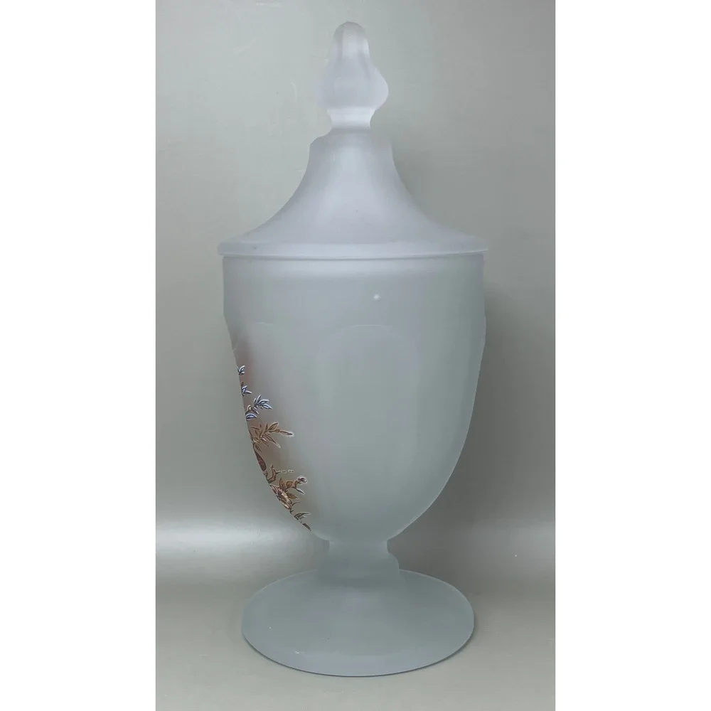 Satin Frosted Westmoreland Glass Butterfly Apothecary Jar Lidded Pedestal 8